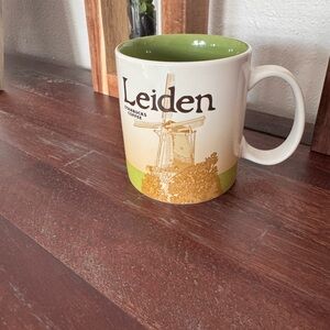 Starbucks Leiden Mug with Green and Beige Design